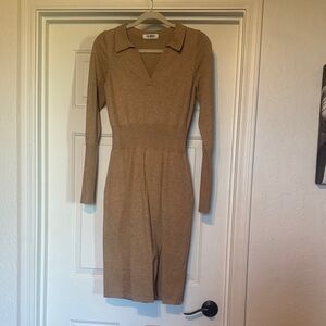Chic Long-Sleeve Tan Dress
